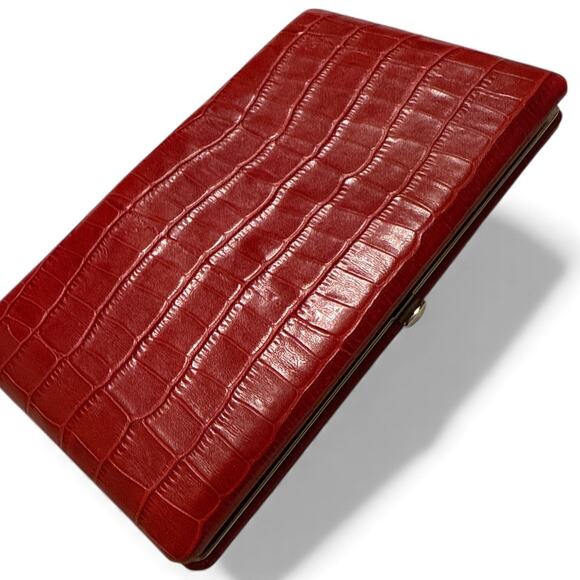 Abas Handbags - Abas Genuine Leather Red/Wine Clamshell Wallet with Crocodile Texture